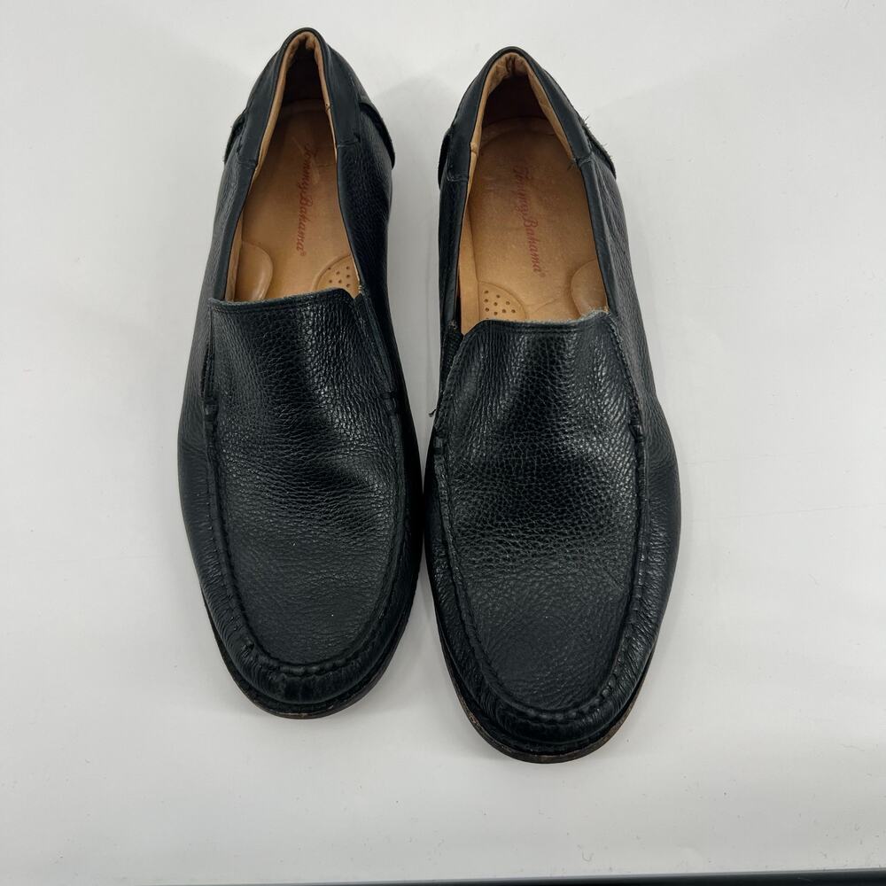 Tommy Bahama Black Leather Men's Slip-On Loafers faxon round toe size 10.5 - Picture 2 of 9